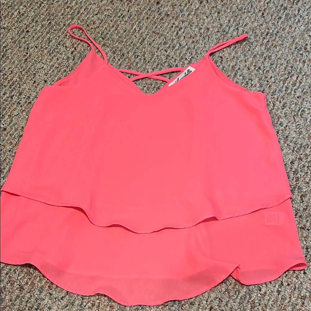 Annabella Pink Camisole with Tie Front and Tiered Design